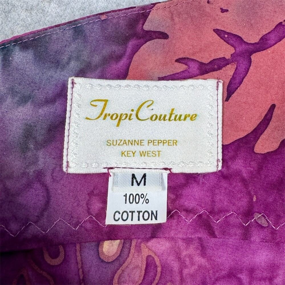 TropiCouture Womens Cotton Maxi Dress Size M Purple Batik Tropical Leaf One - Picture 5 of 11